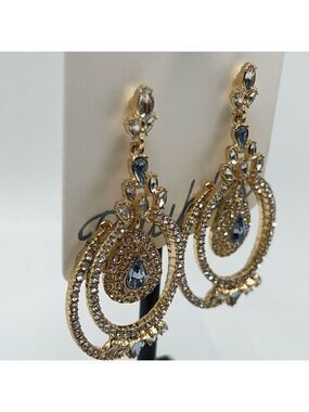 Baubles Gold Blue & Clear Austrian Crystal Chandelier Earrings